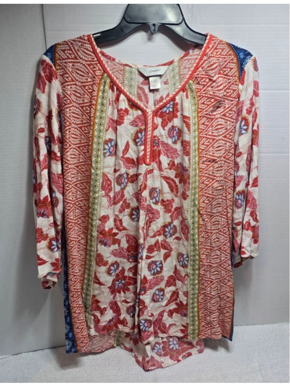 Women's cj banks Tunic 1X Red Blue Floral Print